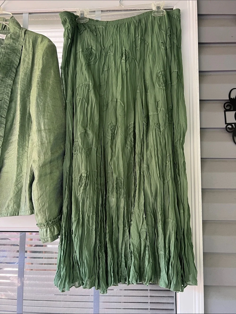 RAFAEL Sage Green Ruffle-Trim Jacket with Matching Skirt